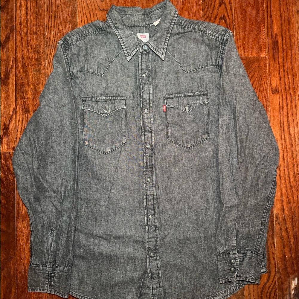 Levi's Men's Balck Denim Long Sleeve Snap Button Up Shirt L